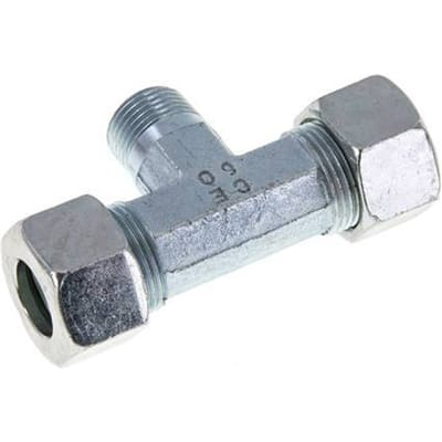 15L & M18x1.5 (con) Verzinkt Stalen T-stuk Snijringkoppeling Buitendraad 315bar ISO 8434-1