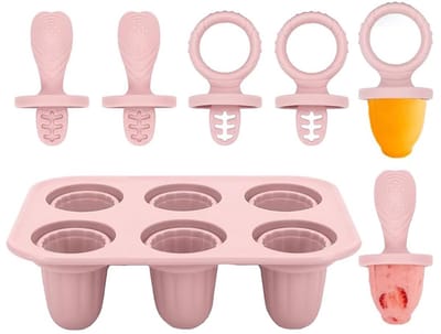 ijsvormen voor kinderen, 6 sleuven, mini-ijsvormen, ijslolly's met bijtring, steel voor kleine handen, BPA-vrije ijsvormen, zelfgemaakte dessertvorm voor baby