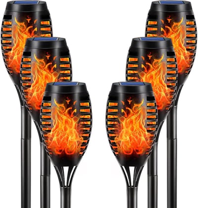 Solar Tuinlampen - Vlam Lampen - Buiten Decoratie - Realistisch Vlam Effect - 6 Stuks - Zwart