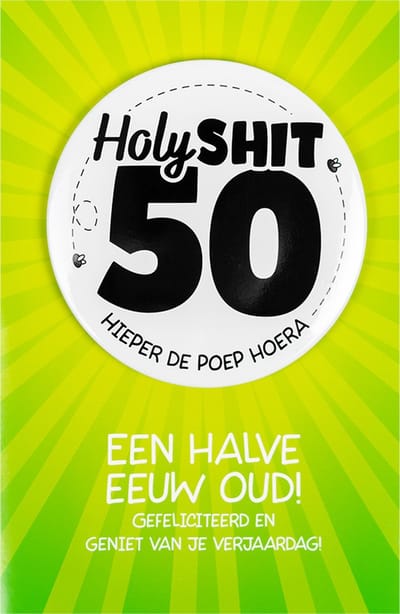 Shit wat een superleuke button | Wenskaart | 50 jaar