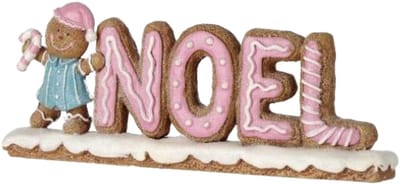 Viv! Christmas Kerstbeeld - Gingerbread 'Noel' Snoep Tafelstuk - pastel - roze blauw - 20cm