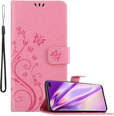 Cadorabo Hoesje geschikt voor Samsung Galaxy S10 PLUS in BLOEMEN ROZE - Beschermhoes in bloemmotief met magnetische sluiting, standfunctie en kaartsleuven Book Case Cover Etui