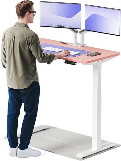 Desktronic HomeOne Zit-sta Bureau Elektrisch In Hoogte Verstelbaar, 120x60 cm Wit/Roze, Stille Dubbele Motor, Hoogte 72-119cm