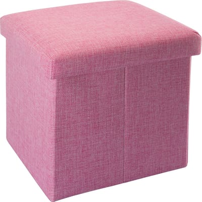Intirilife Opvouwbaar krukje 30x30x30 cm in KIRSCHBLÜTEN PINK - zitkubus met opbergruimte en deksel van stof in linnenlook - zitkubus voetensteun opbergbox kist bankzitting