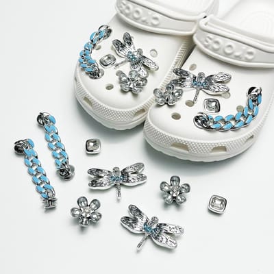 Schoenaccessoires-geschikt voor crocs charms- geschikt voor crocs pins- geschikt voor crocs Accessoires- geschikt voor Crocs Jibbitz-CJ-225 Blauwe Ketting Waterboor Dragonfly