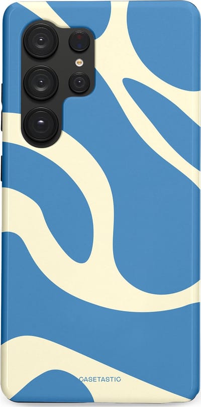Casetastic hoesje geschikt voor Samsung Galaxy S25 Ultra - Dubbellaagse bescherming - Lichtblauwe water vlekken - Fashion Case - Lavendel Crème Lichtblauw