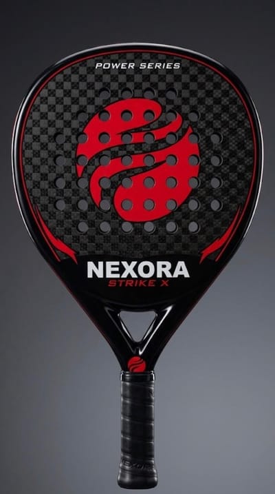 NEXORA Strike X Padel racket – 12K Carbon Weave – Power Series – 365-375g – Medium Balans- padelracket volwassenen,carbon padelracket zwart rood, gevorderde spelers,- Inclusief Padel Tas