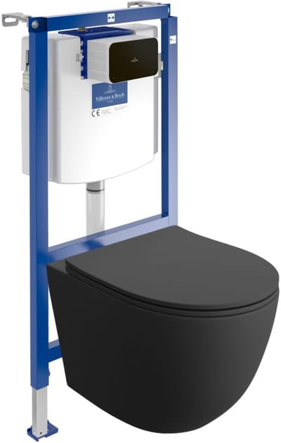 Villeroy&Boch Inbouwreservoir Complete Toiletset ViConnect H112 - Inbouw WC Hangtoilet Wandcloset SINTO BLACK - Bedieningsplaat Zwart - Voorwandelement voor toilet - Installatiesysteem