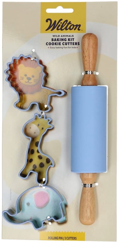Wilton Baking Kit Koekjesuitstekers - Wilde Dieren - Set/4 - 3 Uitsteekvormpjes - Deegroller