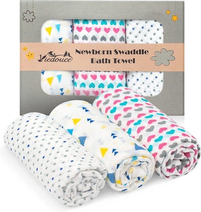 Baby Mousseline Inbakeren Dekens - 3 Stuks Katoenen Badhanddoeken voor Baby's - Ultra Zacht en Ademend - 115 x 115 cm