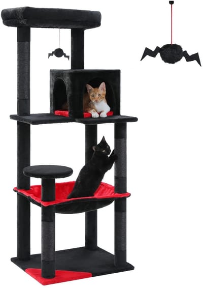 Hutjemutje - kattenboom - krabpaal voor grote Katten - krabton - kattenhuis - zwart en rood