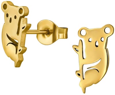 CS Joy - koala oorbellen - Chirurgisch staal - koala beer oorknoppen - 7 x 11 mm - ip/pvd gold plated