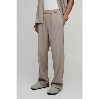 Relaxed Fit Broek Met Onregelmatige Plooitextuur | Taupe | Size Small
