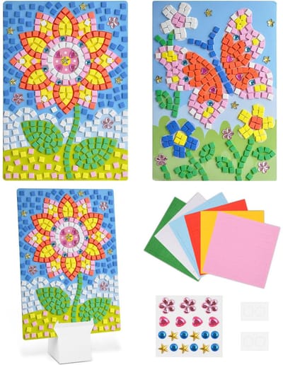 Cosensi - Dailygoods - Dailygoody - Mozaïek Sticker Kunst - Creatief Knutselen - Eenvoudig en Veilig - Zonnebloem en Vlinder - Educatief Speelgoed - Geschikt voor Kinderen -...