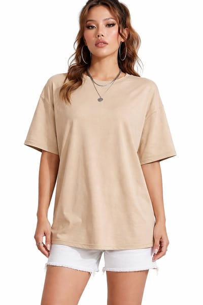 Oversized Dames Shirt Beige - Wit - Mode - Fashion - T-shirt - Maat S