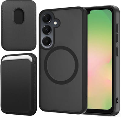 Hoesje + Pasjeshouder geschikt voor Samsung Galaxy A56 / A36 - Portemonnee geschikt voor MagSafe - Magnetisch - Pasjes Houder - Creditcardhouder - Zwart