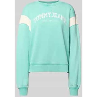 Tommy Hilfiger Boxy Varsity Crew Tropical Tide Maat: M | Sweaters Outlet | Dames | Groen
