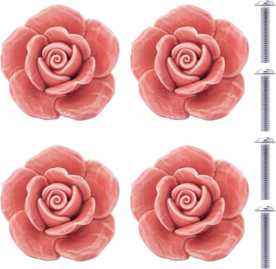 Meubelknoppen - Keramische Rozen Knoppen - 4 Stuks - Porselein Ladehandgrepen - Voor Kastdeuren En Laden - Roze