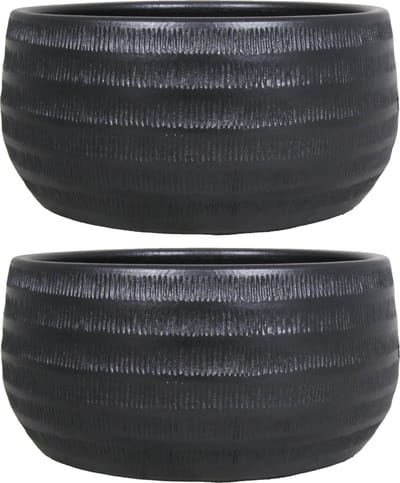 2x bloempot schaal in kleur mat zwart keramiek voor kamerplant h14 x d29 cm- plantenpotten binnen