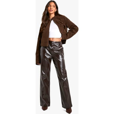 boohoo Dames Croc Pu Broek met Rechte Pijpen | Chocolate | Maat: 14