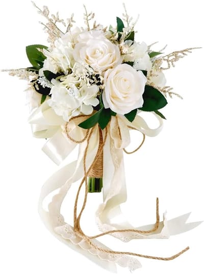 Kunstbloemen Boeket - Zijden Bloemen - Bruiloft Decoratie - Handgemaakt Ontwerp - 25 cm Hoog - Romantisch