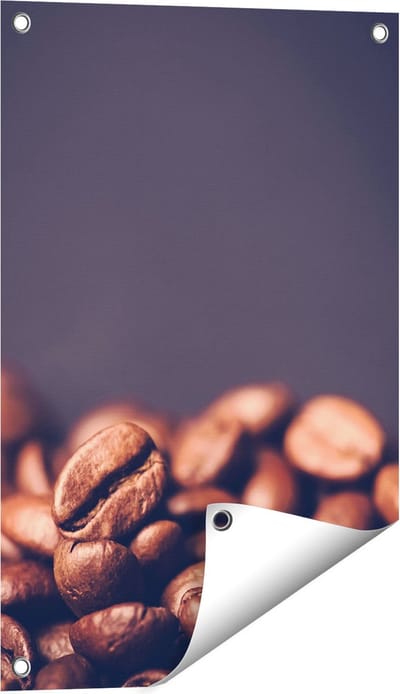 Gards Tuinposter Koffie Bonen op een Zwart Achtergrond - 40x60 cm - Tuindoek - Tuindecoratie - Wanddecoratie buiten - Tuinschilderij