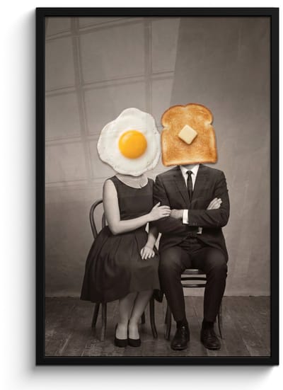 Poster in lijst - Fotolijst 60x90 cm - Posters - Ontbijt - Koppel - Ei - Brood - Posterlijst zwart - Decoratie - Wanddecoratie woonkamer - Muurdecoratie slaapkamer
