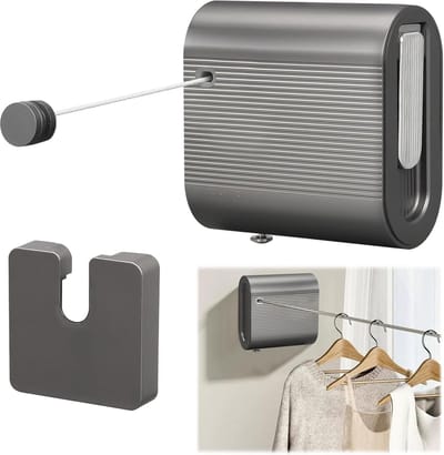 Waslijn voor balkon, intrekbaar, 4,2 m, waslijn voor buiten, intrekbaar, wanddroogrek, waslijn, wandmontage, voor badkamer, dekbedden, kleding (grijs)