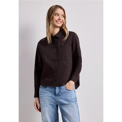 Blouse met lange mouwen en overhemdkraag in keperstof