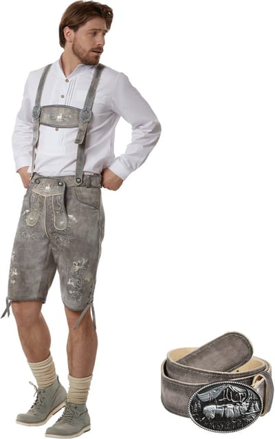 dressforfun - Authentieke Lederhosen Marlon - Met Riem en Bretels - Echt Leer - Bruin - 48 - Oktoberfest Kleding Man - Herenkostuum - Verkleedkleding - Duitse Klederdracht - Carnavalskleding - Klederdrachtvest - Traditionele Leren Broek