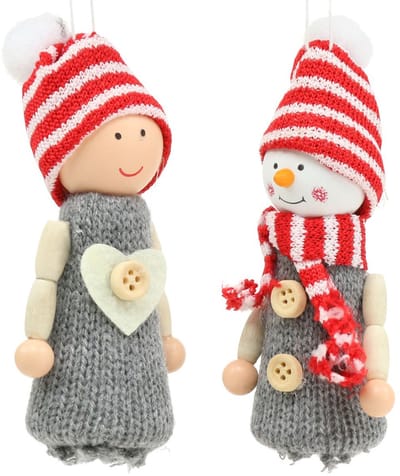 Kerstdecoratie figuren 10cm grijs, rood 6st
