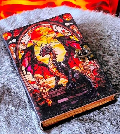 Leren Dagboek met Draak - Leren Journal met Gotische Draak - 18x13cm - Leren Notitieboek met Draak - Handgemaakt