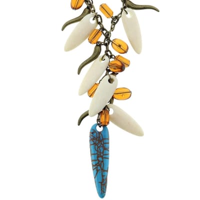Behave - Lange antiek goudkleurige/blauwe ketting met diverse hangers - 65 cm