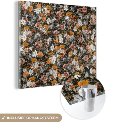 MuchoWow® Glasschilderij 50x50 cm - Schilderij acrylglas - Bloemen - Collage - Kunst - Foto op glas - Schilderijen