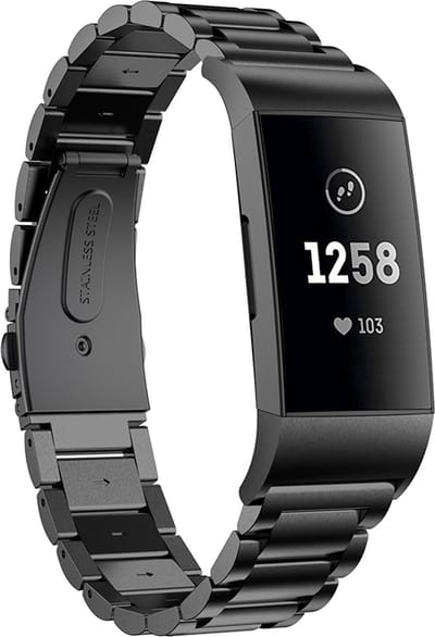 By Qubix - Compatible Fitbit bandje - geschikt voor Fitbit Charge 3 - Fitbit Charge 4 metalen bandje - Zwart - Horlogeband - smartwatchbandje