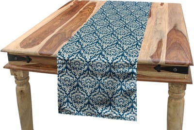 New Bed Damast Blauw Bloemenpatroon Print Accent Rechthoekige Tafelrunner, 40cm x 180cm