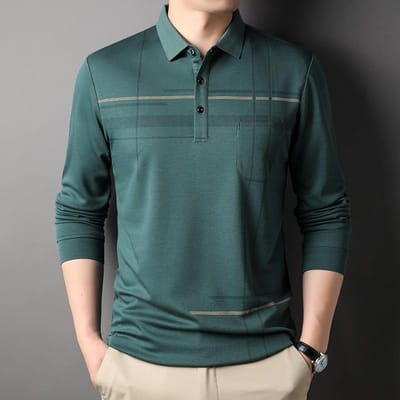 Herfst Winter Heren T-shirt met lange mouwen Mode Casual Polokraag Gestreept Poloshirt Papa Herenkleding Onderhemd Top T-shirt Heren XXXL