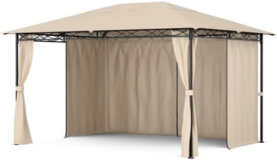 Blumfeldt Mondo Paviljoen 3x4 - Stalen frame, Met gordijnen, Weerbestendige overkapping, Tuinpaviljoen, Roestvrij staal, Eenvoudig te monteren, Beige
