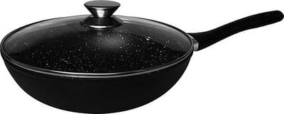 Cheffinger Wokpan met Glazen Deksel Ø 28 cm - Geschikt voor inductie - Zwart