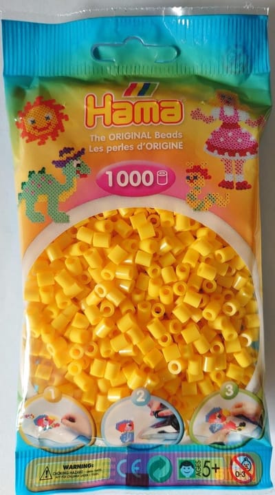 Hama midi GEEL (helder gele) strijkkralen, zakje met 1.000 stuks normale strijkparels (creatief knutselen met kralen / hama beads, cadeau idee kinderfeestje)