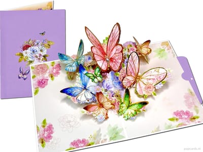 Popcards pop-up kaart – Ware kunst! 7 Kleurrijke Vlinders Vlinderkaart Butterfly Effect pop-up wenskaart 3D kaart