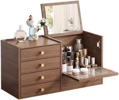Make-up doos - Opberger Organizer - Sieraden Opbergen - Met Ingebouwde Spiegel - 48.5 cm - Houtkleur