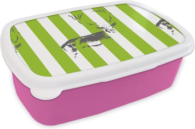 Broodtrommel Roze - Lunchbox - Brooddoos - Patroon - Hert - Strepen - 18x12x6 cm - Kinderen - Meisje