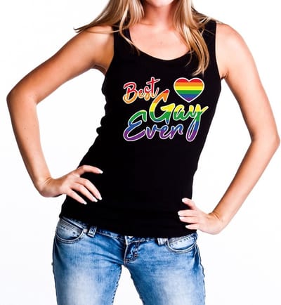 Best gay ever regenboog gaypride tanktop - zwart regenboog singlet voor dames - gaypride S