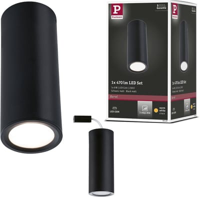 LED-plafondlamp 3-Step-Dim Barrel 2700K 470lm 230V 6W dimbaar Zwart mat