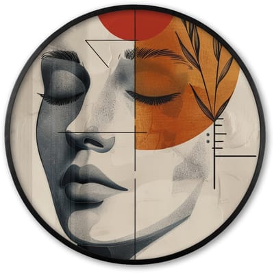 Poster in lijst Rond - Fotolijst 60x60 cm - Posters - Gezicht - Cirkels - Kunst - Modern - Ronde posterlijst zwart - Decoratie - Wanddecoratie woonkamer - Muurdecoratie slaapkamer