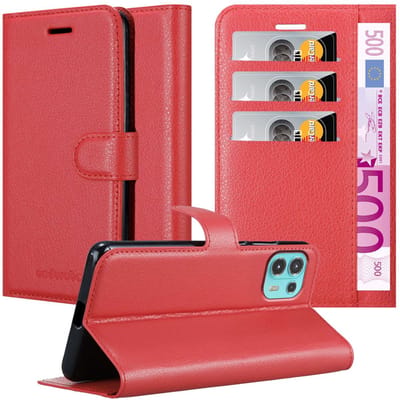Cadorabo Hoesje geschikt voor Motorola EDGE 20 LITE / FUSION in KARMIJN ROOD - Beschermhoes met magnetische sluiting, standfunctie en kaartvakje Book Case Cover Etui