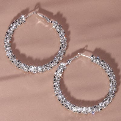 1 Paar Glanzende Strass Decoratie Hoepeloorbellen Dames Mode Oorbellen Oor Sieraden Cadeau gray