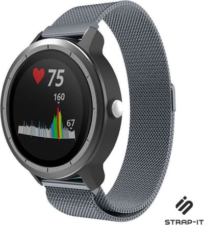 Strap-it Luxe Milanese bandje - geschikt voor Garmin Vivoactive 3 / Vivoactive 5 / Venu / Venu SQ / Vivomove HR / Forerunner 245 / 570 - 42mm / 645 - space grey