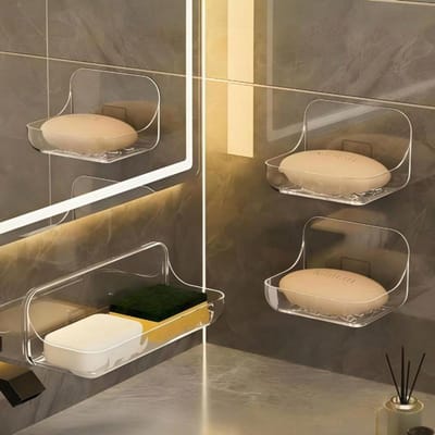 Badkamerrek zonder boren, Heavy-duty zelfklevend transparant plastic wandmontage waterdicht ontwerp, Multifunctionele doucheruimte M schoon